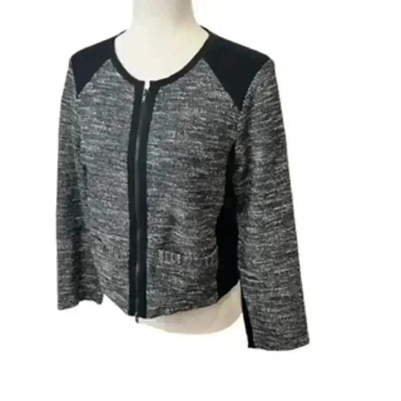 Eileen Fisher Black And White Tweed Knit Zip Front Jacket Women’s Sz‎ Medium - Picture 3 of 11